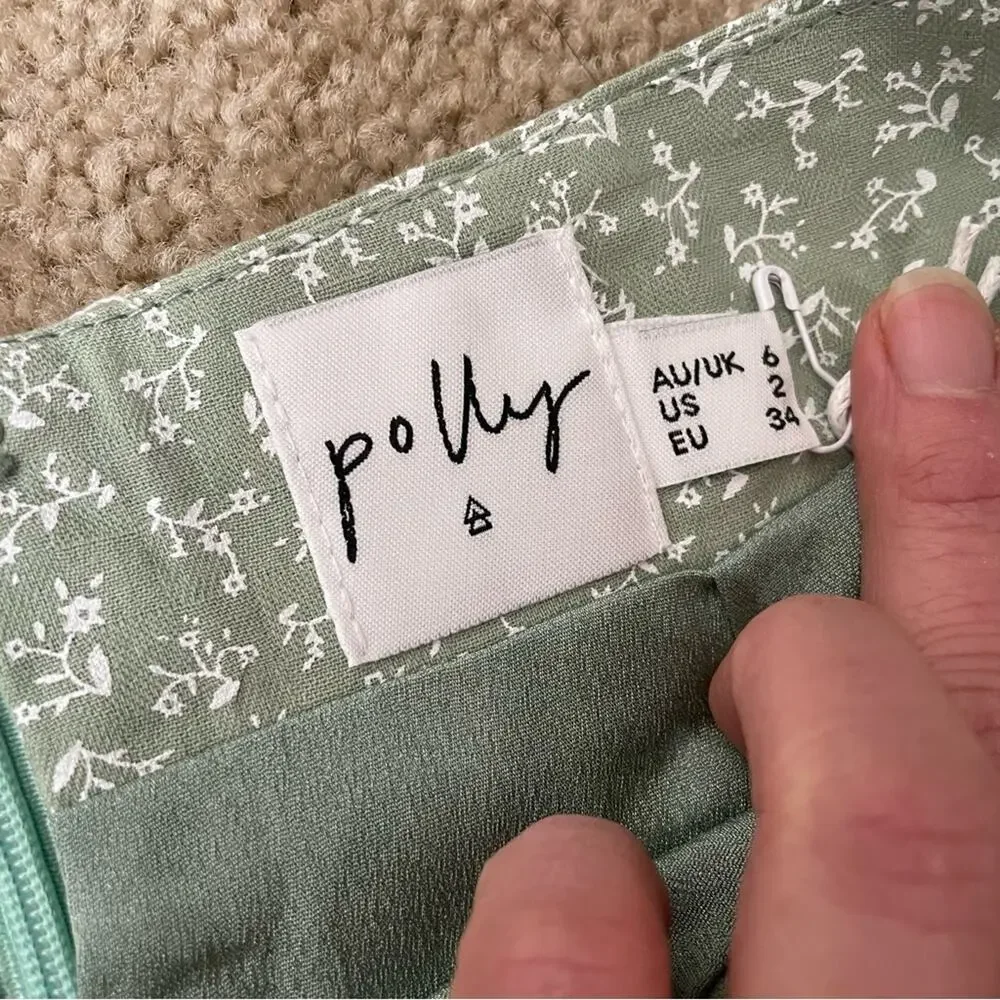 NWT Princess Polly Lepko Mini Skirt Mint Garden Sage Green Ruffle Size US 2